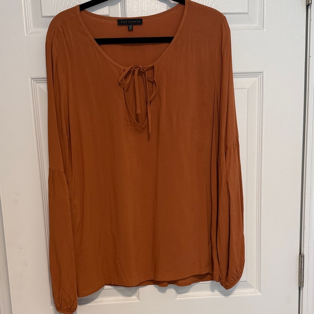 Sanctuary Rust Tie-Neck Long Sleeve Tunic Top